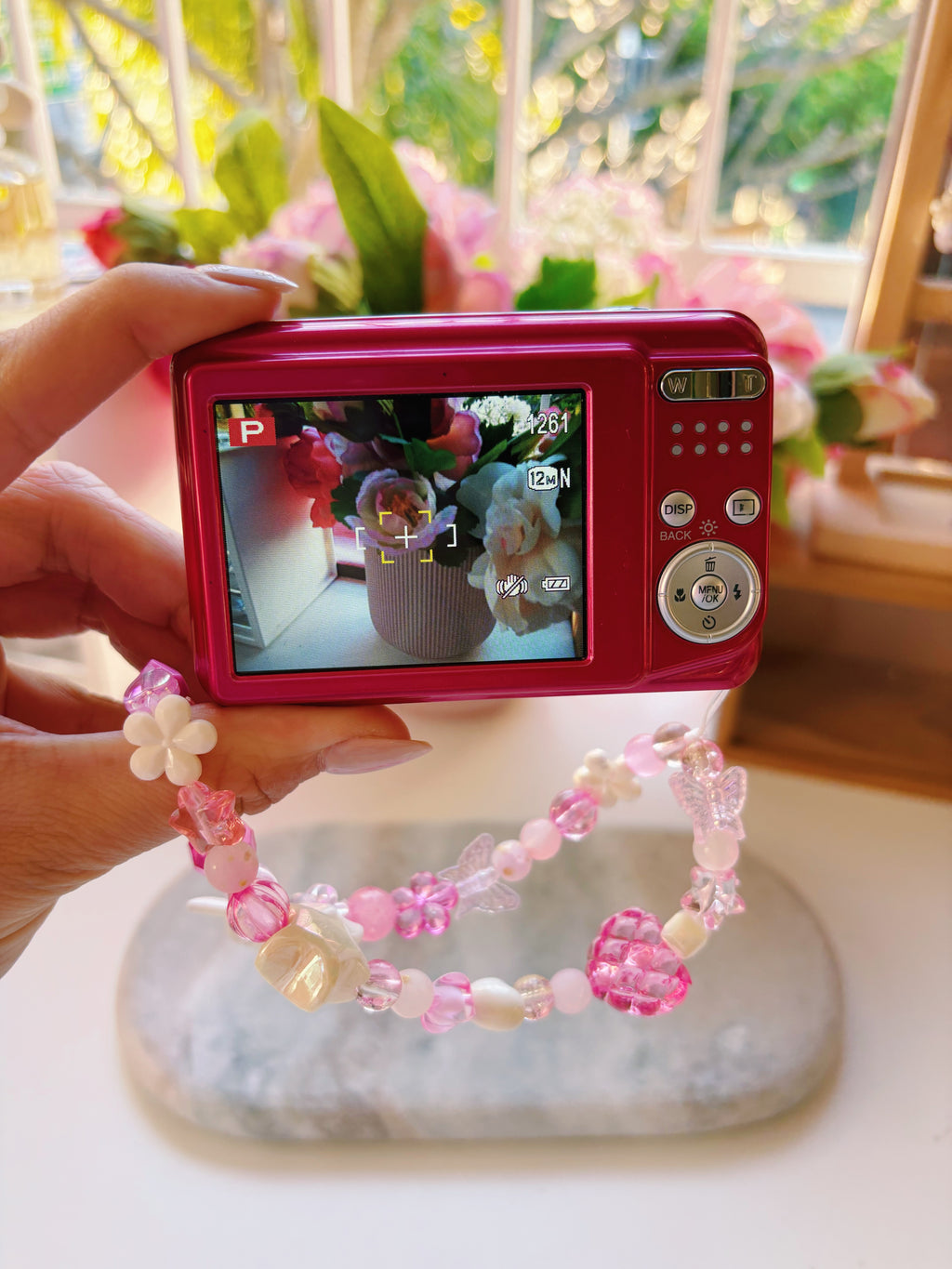 Strawberry Glimmer 🍓✨ Fujifilm Finepix AV110 (pink/red) | soft pixel diaries curated digi cam
