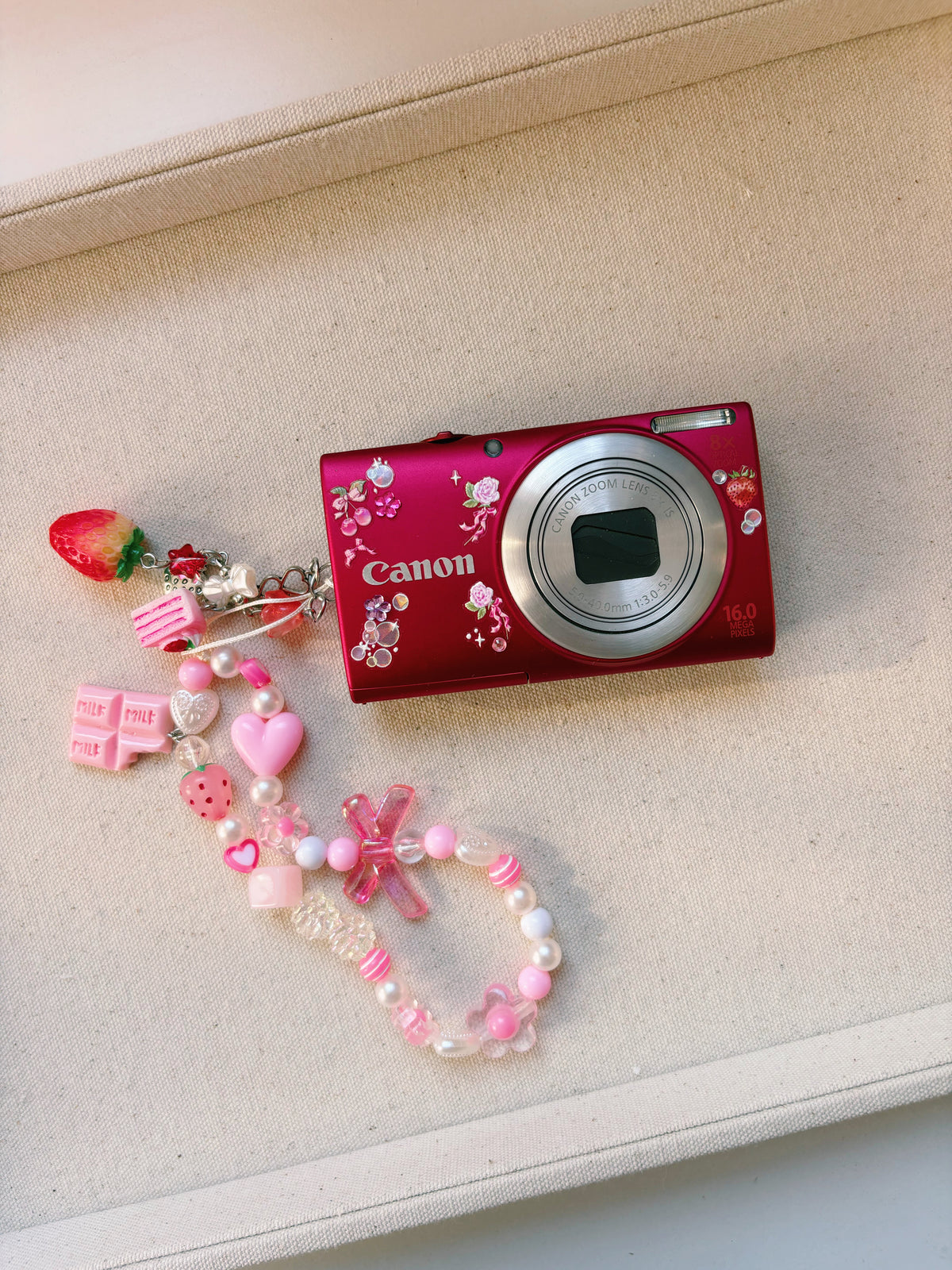 “Strawberry Kiss” 🍓🎀 Canon PowerShot A4000 IS | Red Digital Camera + Custom Charm