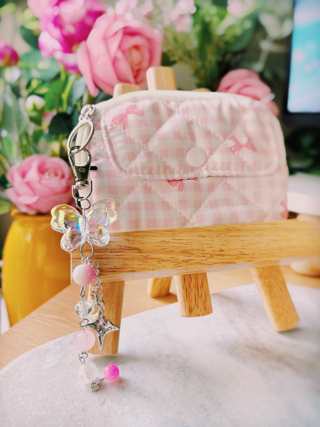 Soft Pixel Diaries Handmade Butterfly Key Ring — Pink (One of One)