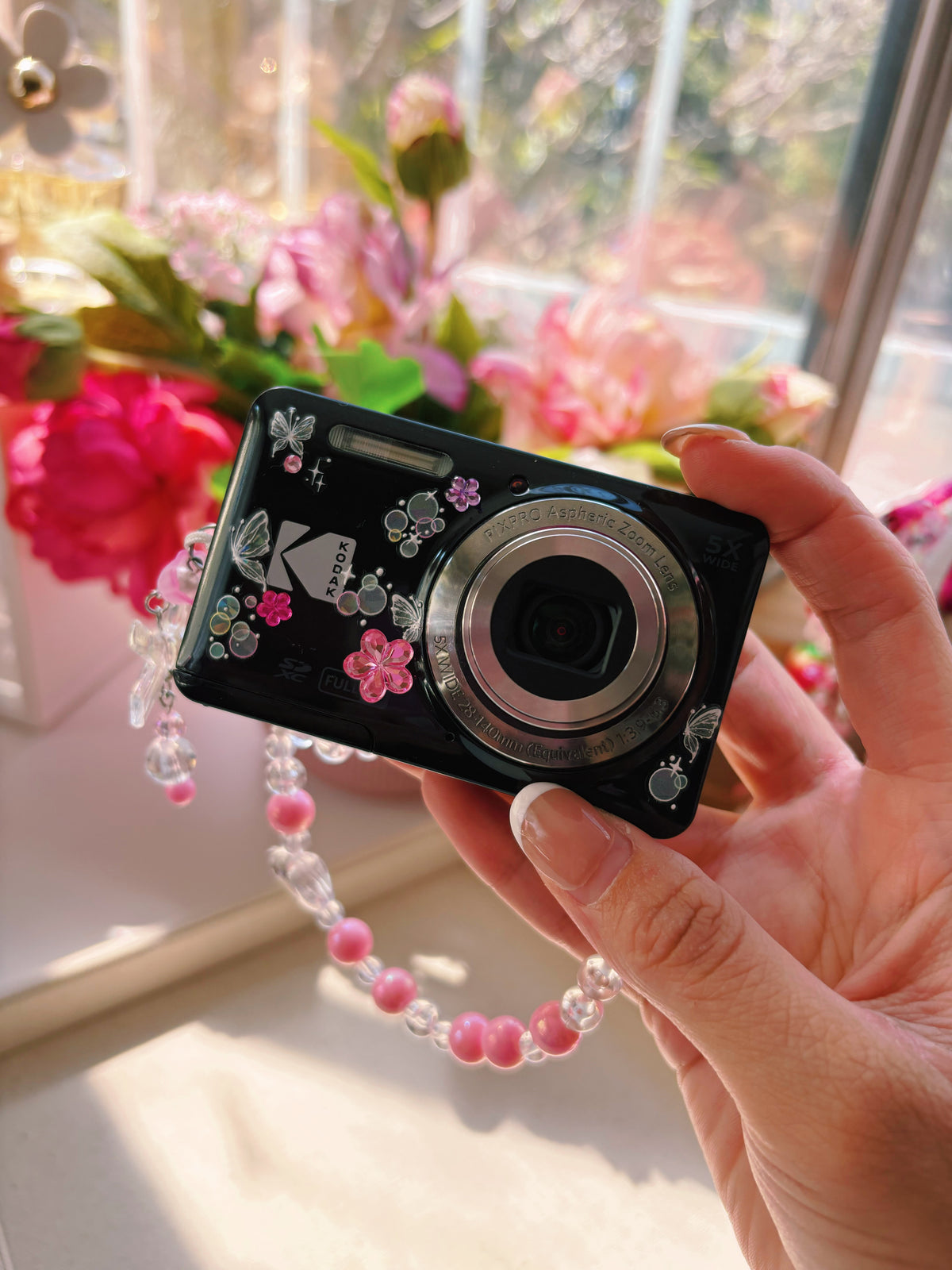 “Pink Noir” 🖤🎀 Kodak PIXPRO FZ55 | Black 16MP Digital Camera + Custom Charm