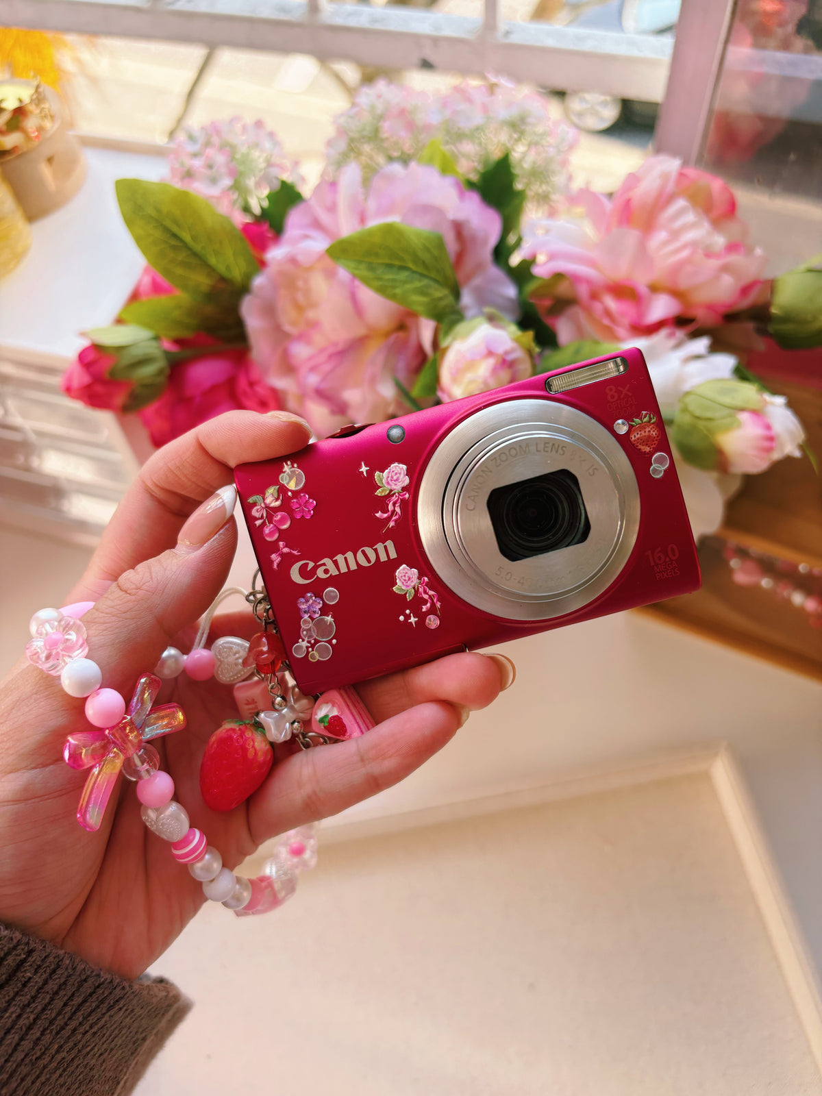 “Strawberry Kiss” 🍓🎀 Canon PowerShot A4000 IS | Red Digital Camera + Custom Charm