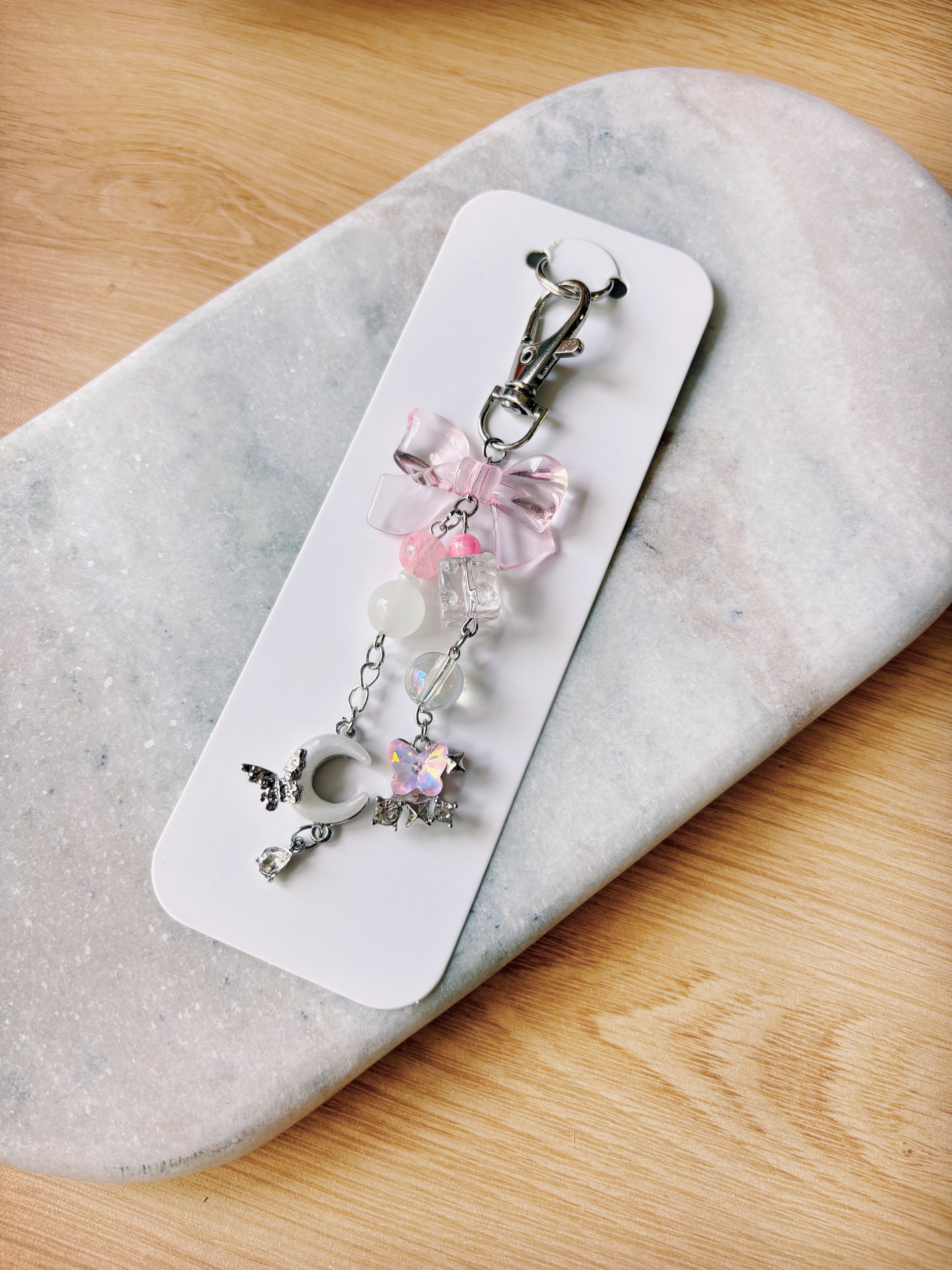 Soft Pixel Diaries Charm — Pink Moon & Crystal Drop Keyring