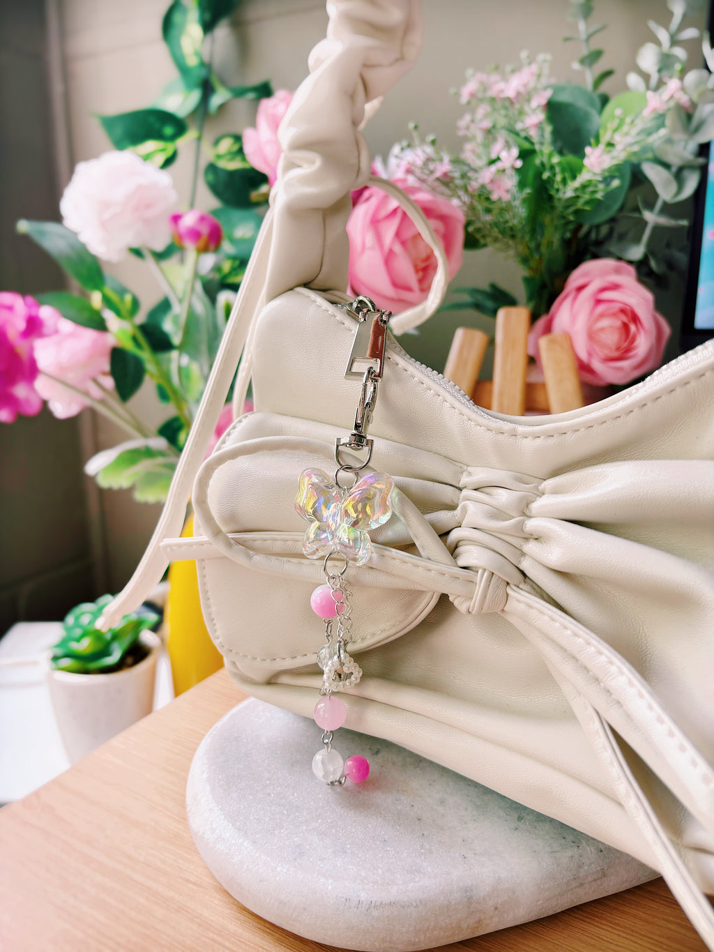 Soft Pixel Diaries Handmade Butterfly Key Ring — Pink (One of One)