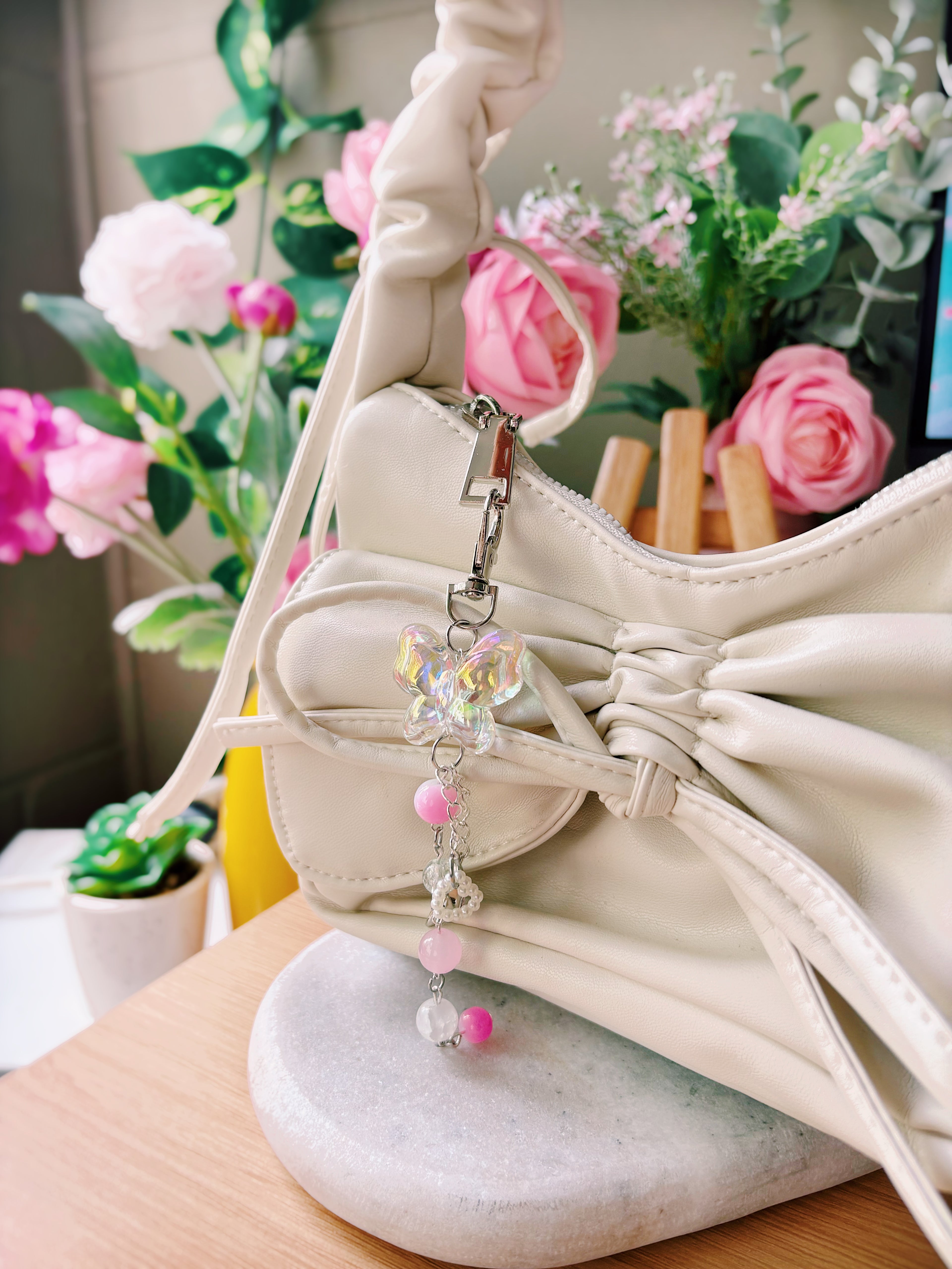 Soft Pixel Diaries Handmade Butterfly Key Ring — Pink (One of One)