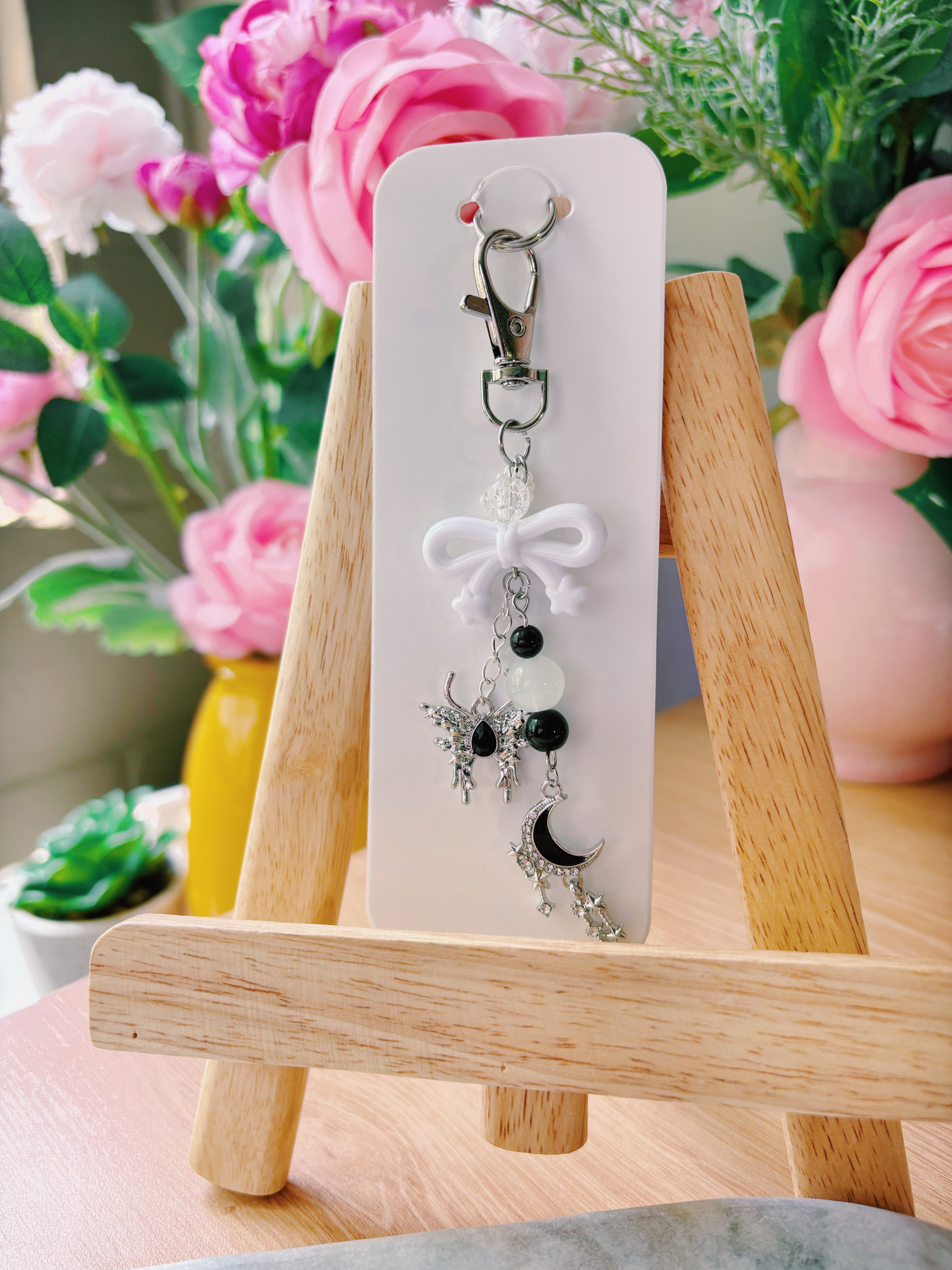 Soft Pixel Diaries Charm — Midnight Angel Keyring (Black & Silver)