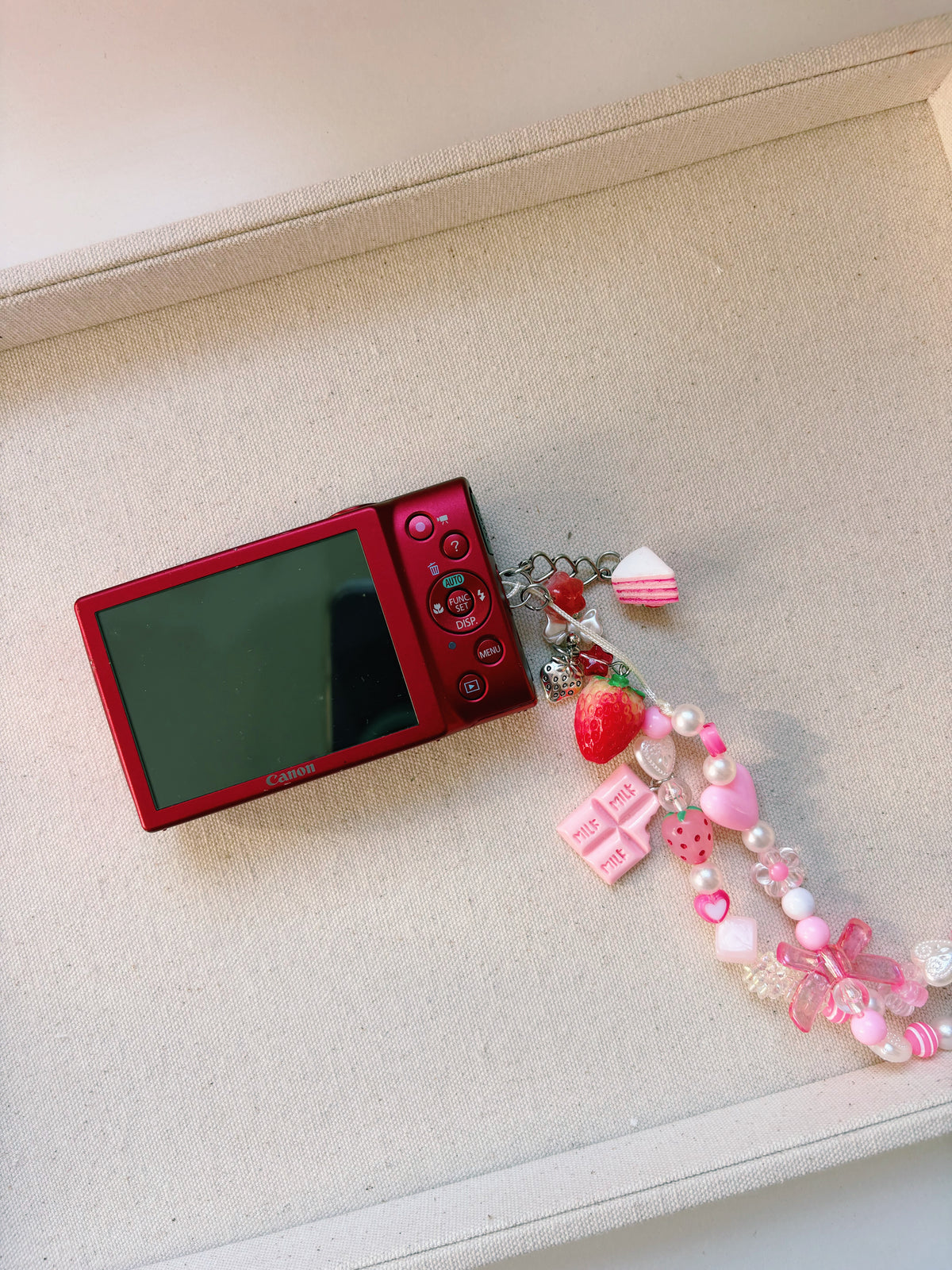 “Strawberry Kiss” 🍓🎀 Canon PowerShot A4000 IS | Red Digital Camera + Custom Charm