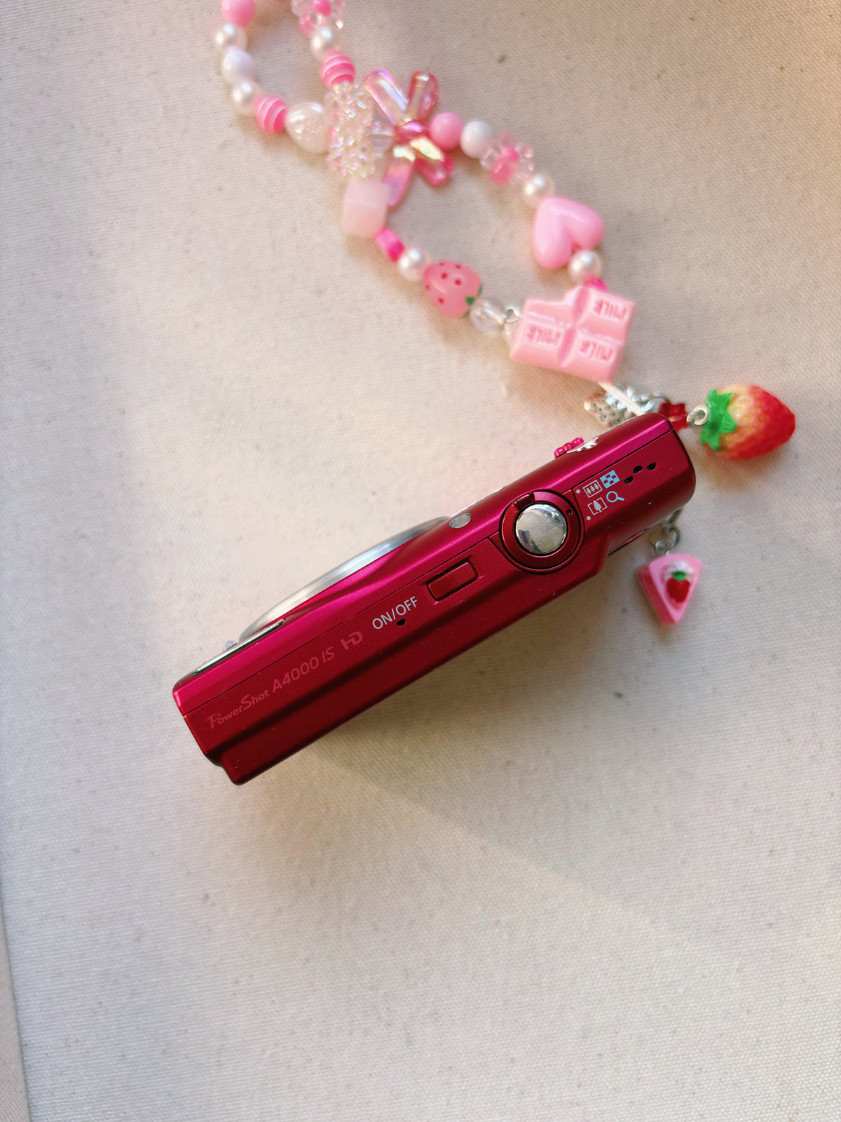 “Strawberry Kiss” 🍓🎀 Canon PowerShot A4000 IS | Red Digital Camera + Custom Charm