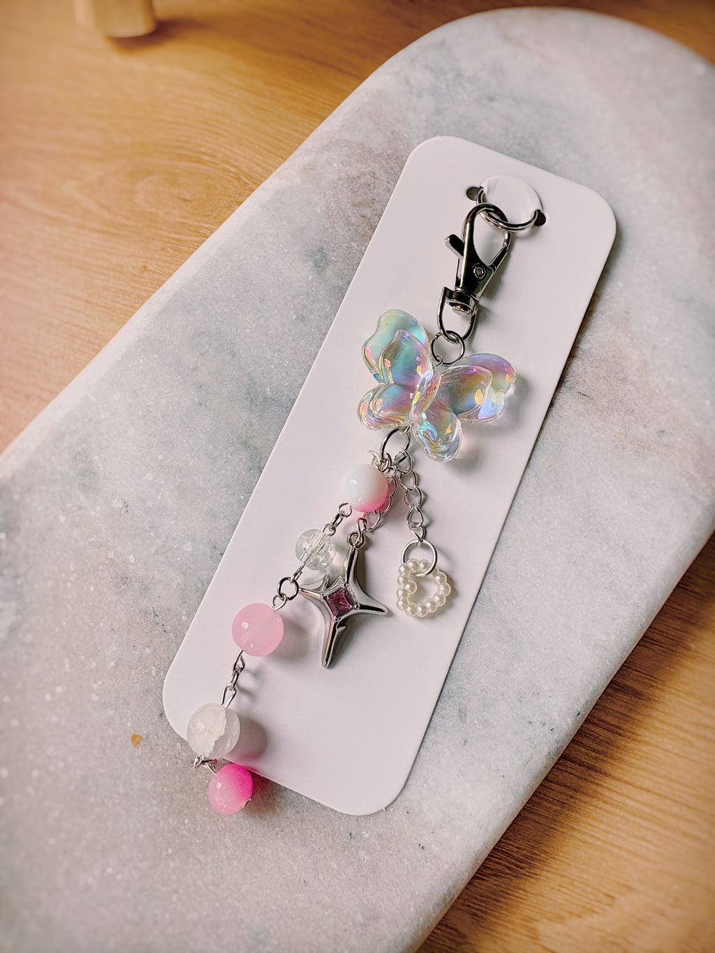 Soft Pixel Diaries Handmade Butterfly Key Ring — Pink (One of One)