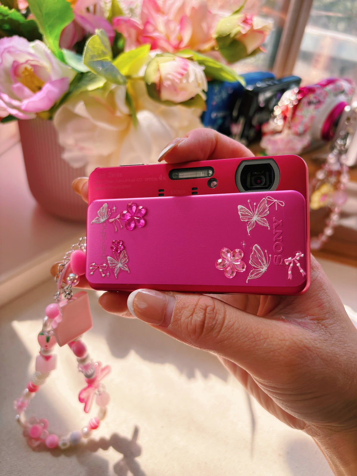 “Strawberry Gloss” 🍓💗 Sony Cyber-shot TX20 | Hot Pink Waterproof Digicam + Custom Charm