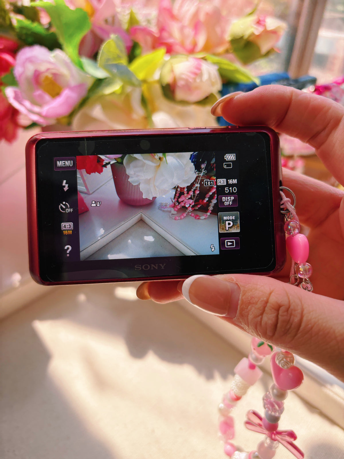 “Strawberry Gloss” 🍓💗 Sony Cyber-shot TX20 | Hot Pink Waterproof Digicam + Custom Charm